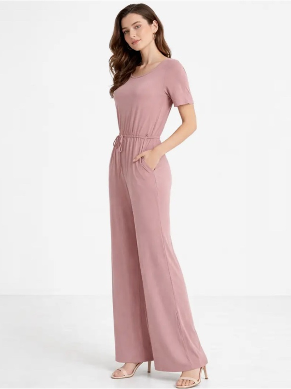 Bellatrix Dusty Rose Short-Sleeve Wide-Leg Jumpsuit
